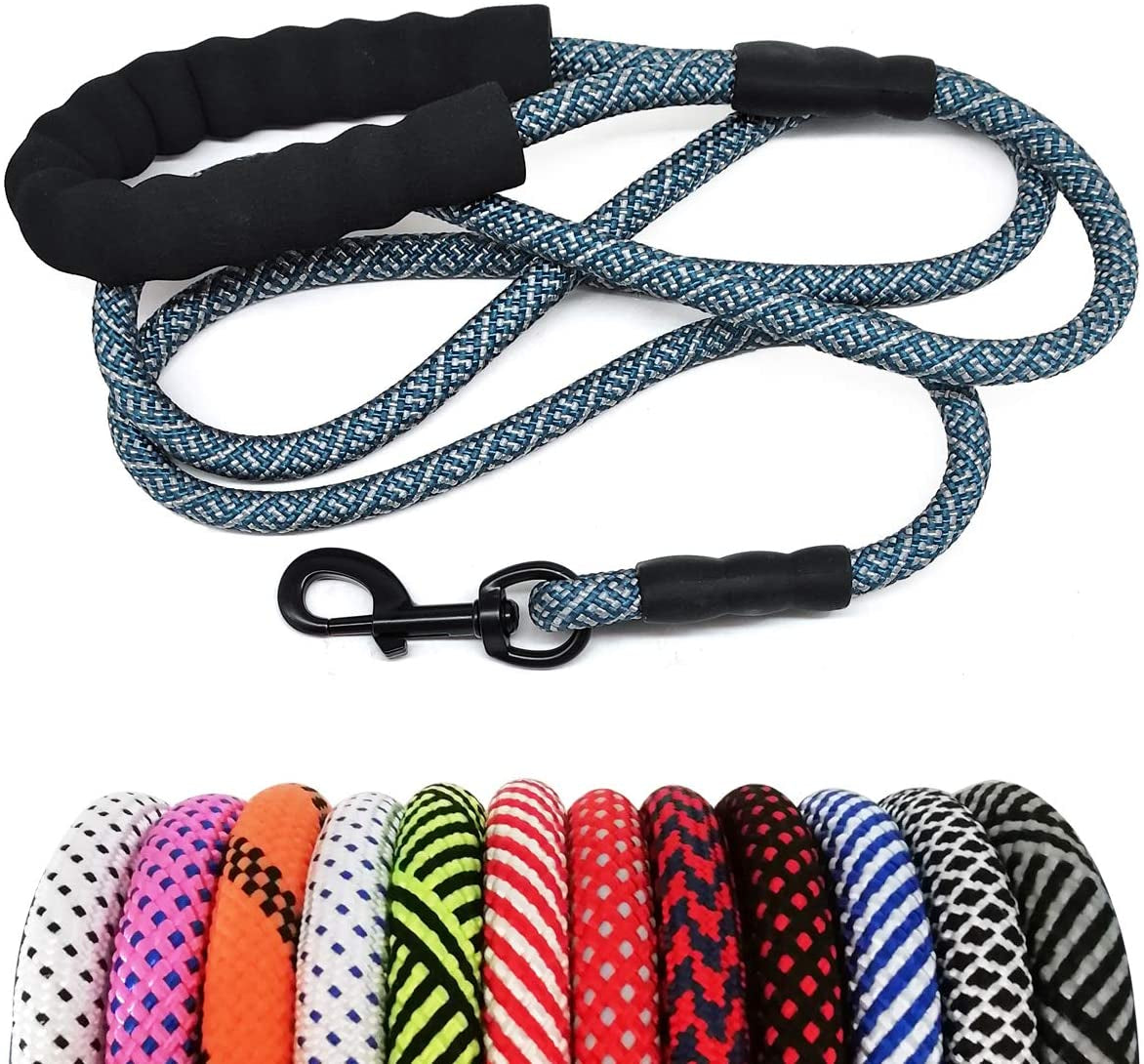 Heavy Duty Rope Dog Leash, Nylon Pet Leash, Soft Padded Handle Thick Lead Leashes