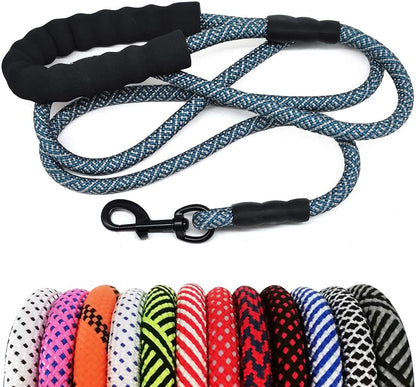 Heavy Duty Rope Dog Leash, Nylon Pet Leash, Soft Padded Handle Thick Lead Leashes