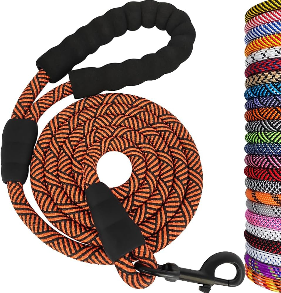 Heavy Duty Rope Dog Leash, Nylon Pet Leash, Soft Padded Handle Thick Lead Leashes
