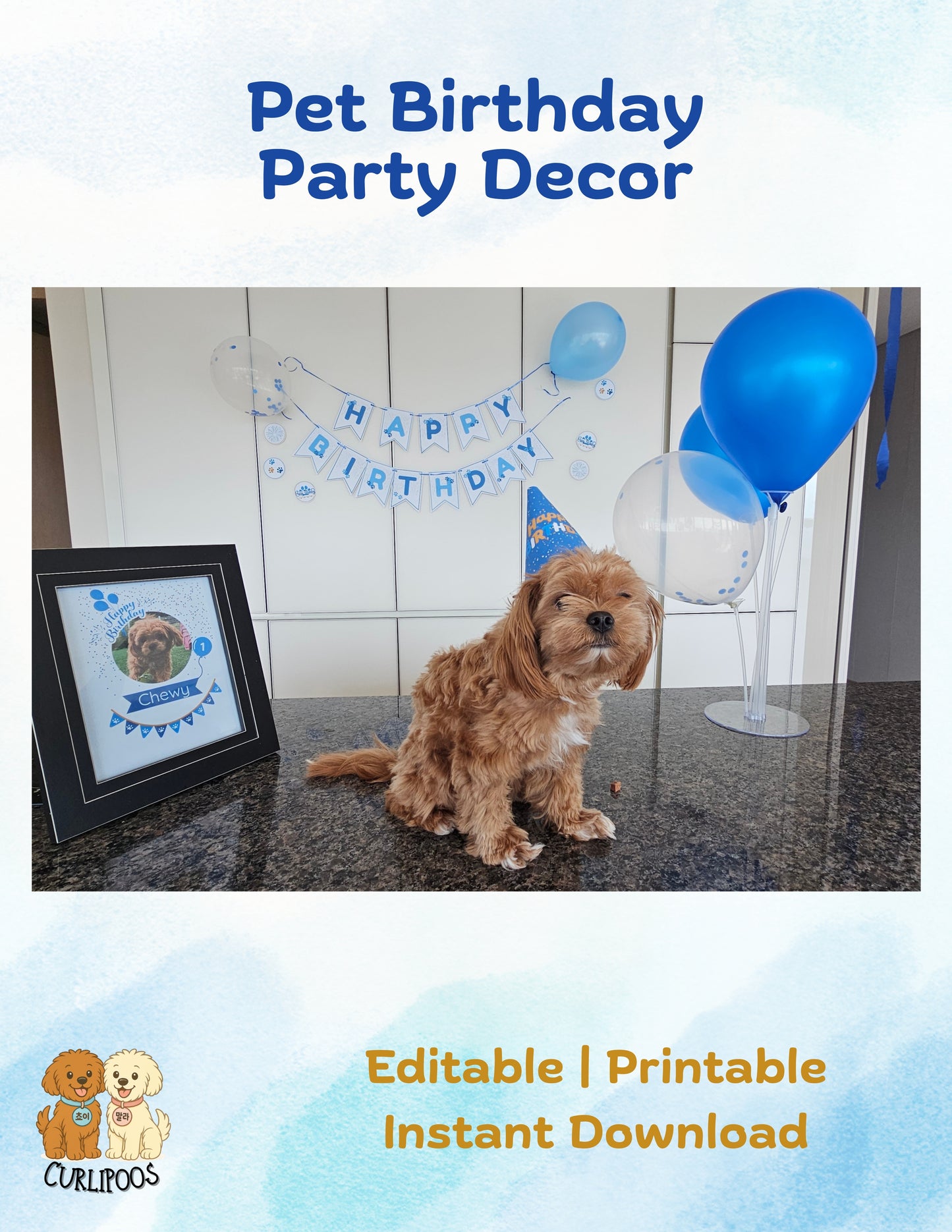 Printable Pet Birthday Decor- Blue