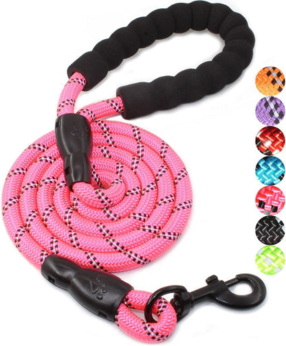 2/4/5/6 FT Dog Leash with Comfortable Padded Handle and Highly Reflective Threads for Small Medium and Large Dogs (5FT-1/2'', Black)