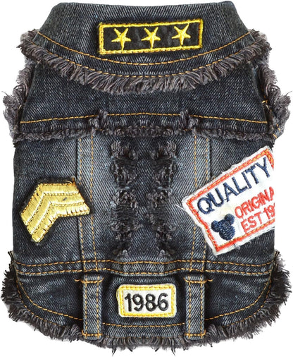 Cool Dog Jean Jacket Small Puppy Outfits Frenchie Clothes Denim Coats for Small Medium Dogs Cats Boys Girls Pet Vest Dog Shirt Clothing Doggy Costume (Blue, Xs（Suggest 2-4 Lbs）)