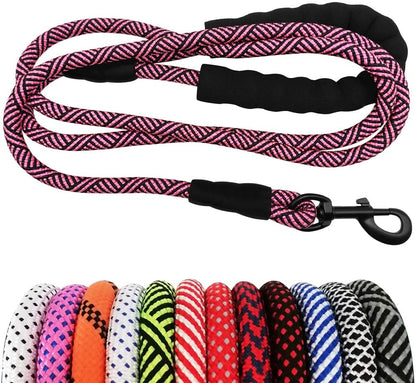 Heavy Duty Rope Dog Leash, Nylon Pet Leash, Soft Padded Handle Thick Lead Leashes