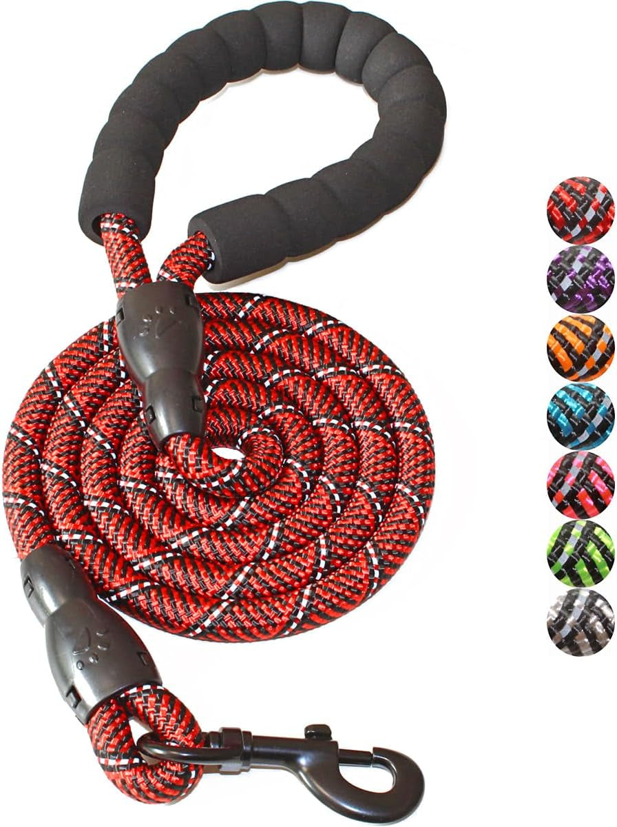 2/4/5/6 FT Dog Leash with Comfortable Padded Handle and Highly Reflective Threads for Small Medium and Large Dogs (5FT-1/2'', Black)