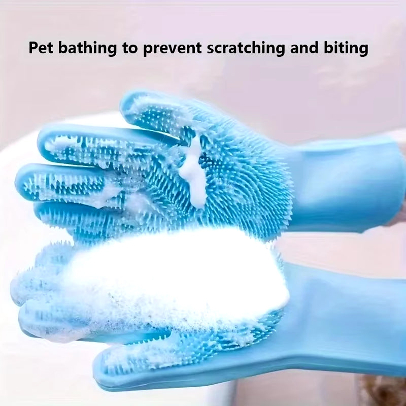 Silicone Pet Grooming Gloves – Dog & Cat Bathing, Hair Remover & Cleaning Gloves