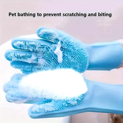 Silicone Pet Grooming Gloves – Dog & Cat Bathing, Hair Remover & Cleaning Gloves