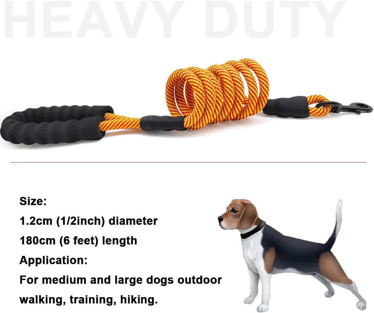 Heavy Duty Rope Dog Leash, Nylon Pet Leash, Soft Padded Handle Thick Lead Leashes
