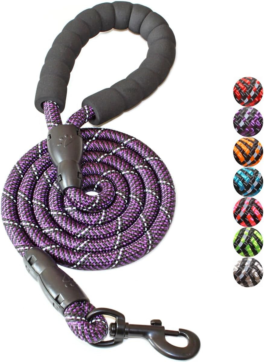 2/4/5/6 FT Dog Leash with Comfortable Padded Handle and Highly Reflective Threads for Small Medium and Large Dogs (5FT-1/2'', Black)