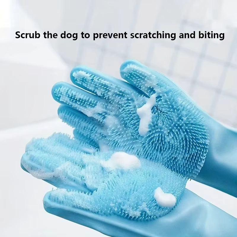 Silicone Pet Grooming Gloves – Dog & Cat Bathing, Hair Remover & Cleaning Gloves