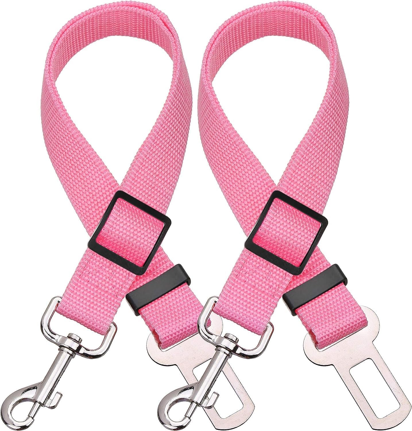 2 Packs Adjustable Length Pet Dog Cat Car Seat Belt Pet Seat Belt Pet Accessories for Dogs Cats and Pets (Black Pink)