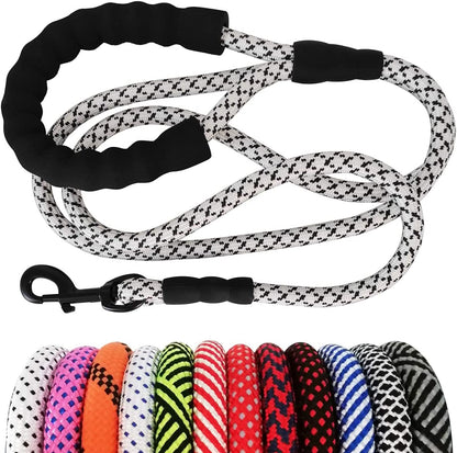 Heavy Duty Rope Dog Leash, Nylon Pet Leash, Soft Padded Handle Thick Lead Leashes