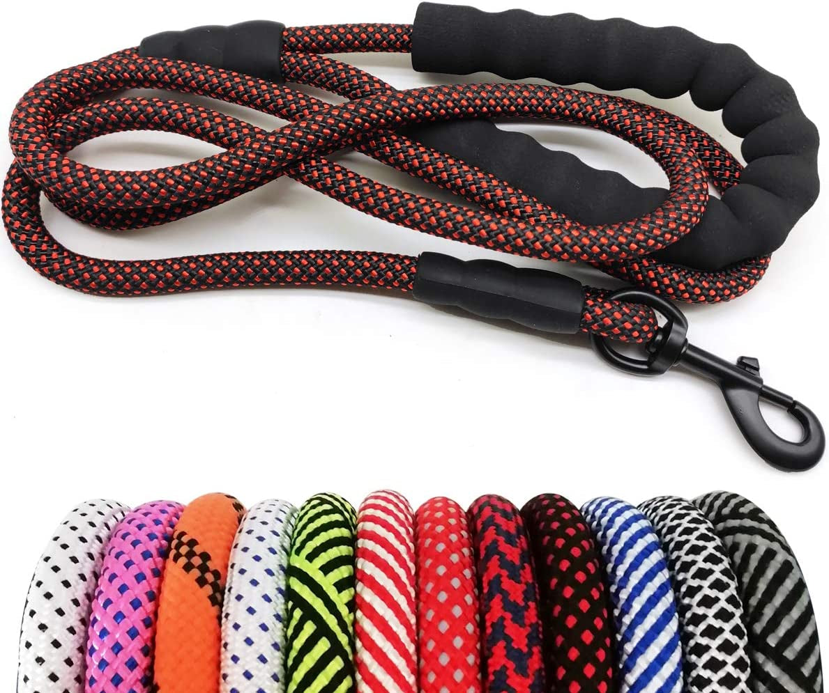 Heavy Duty Rope Dog Leash, Nylon Pet Leash, Soft Padded Handle Thick Lead Leashes